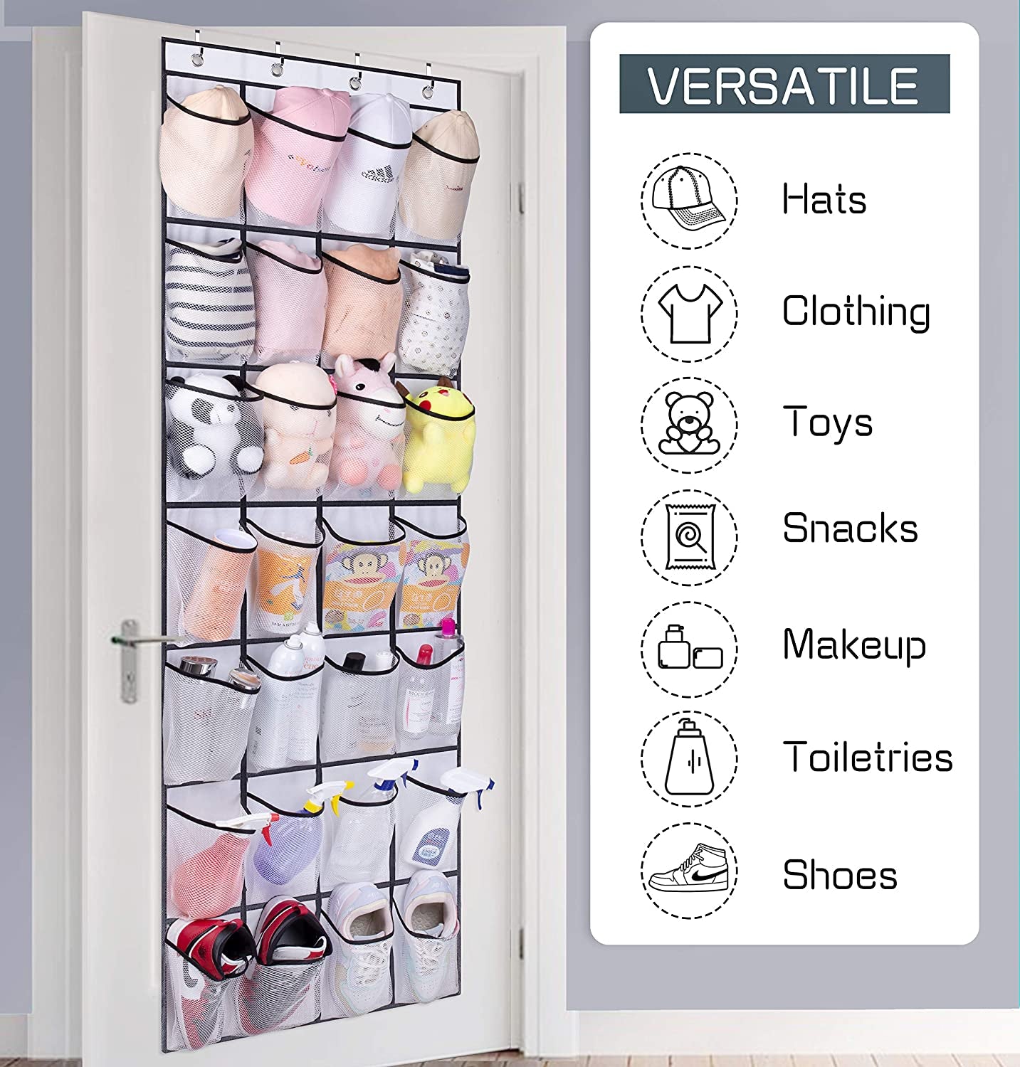 28 Large Mesh Pockets over the Door Shoe Rack, Hanging Shoe Organizer for Closet Hanging Shoe Rack Holder Hanger, White