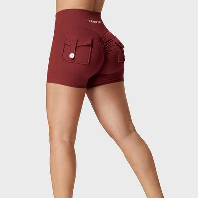 YEOREO Scrunch Workout Shorts with Pockets Charm Gym Biker Shorts for Women High Waisted Yoga Booty Shorts Athletic High Waisted