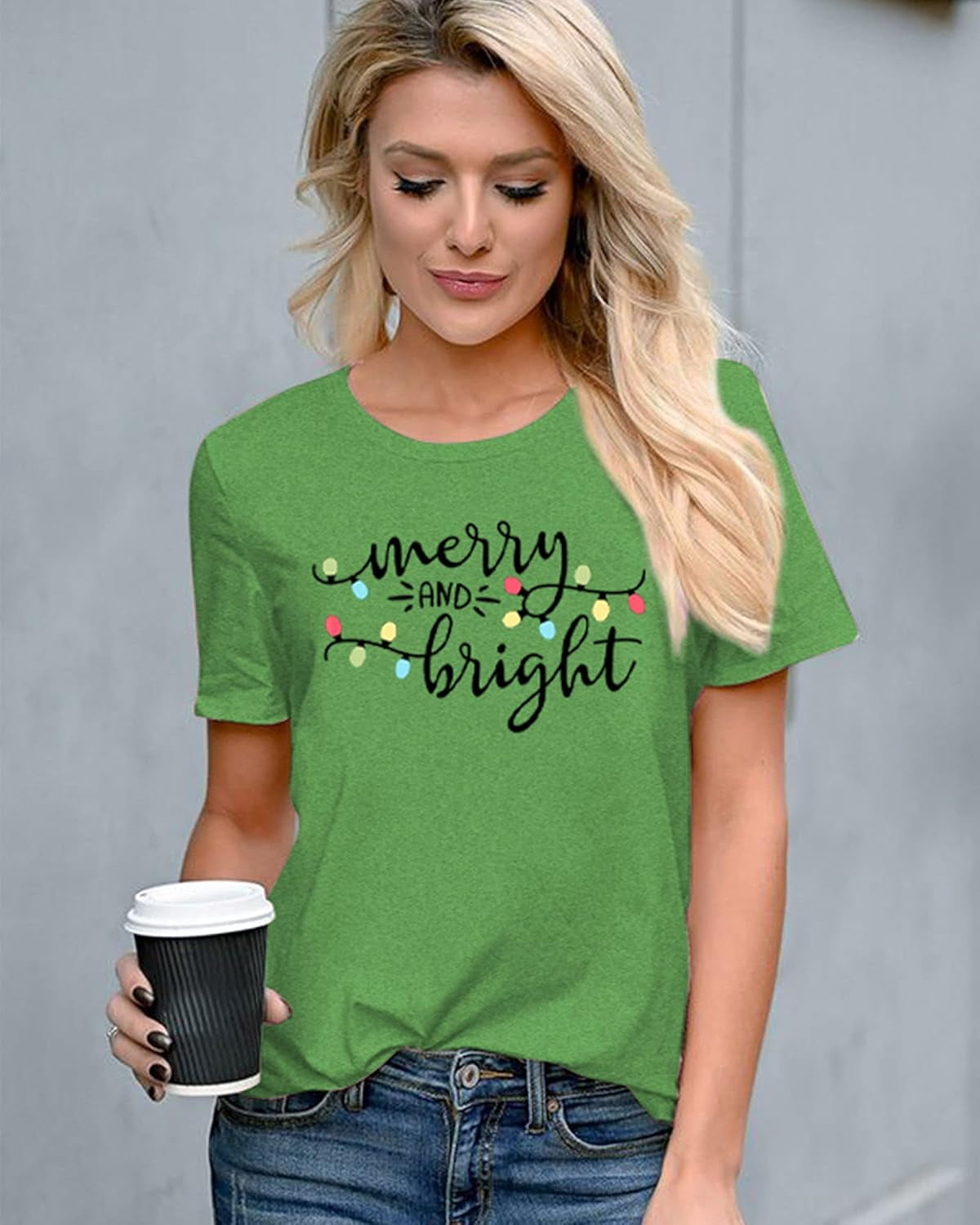 Christmas Shirt Merry and Bright Christmas Lights T-Shirts Women Xmas Lights Graphic Shirts Merry Christmas Holiday Top