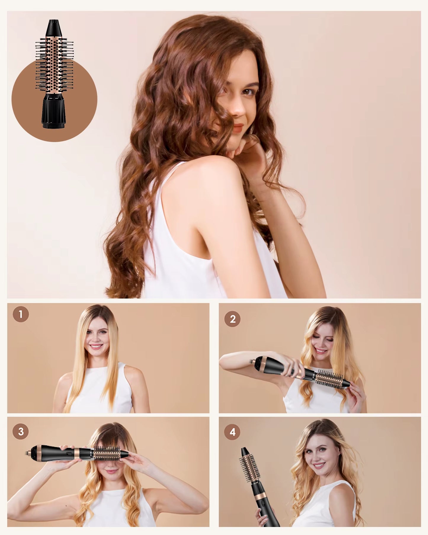 Hot Air Brush Hair Styler 4 in 1 Professional Curling Iron Hair Straightener Styling Tool Airwrap Hair Dryer & Volumizer Salon