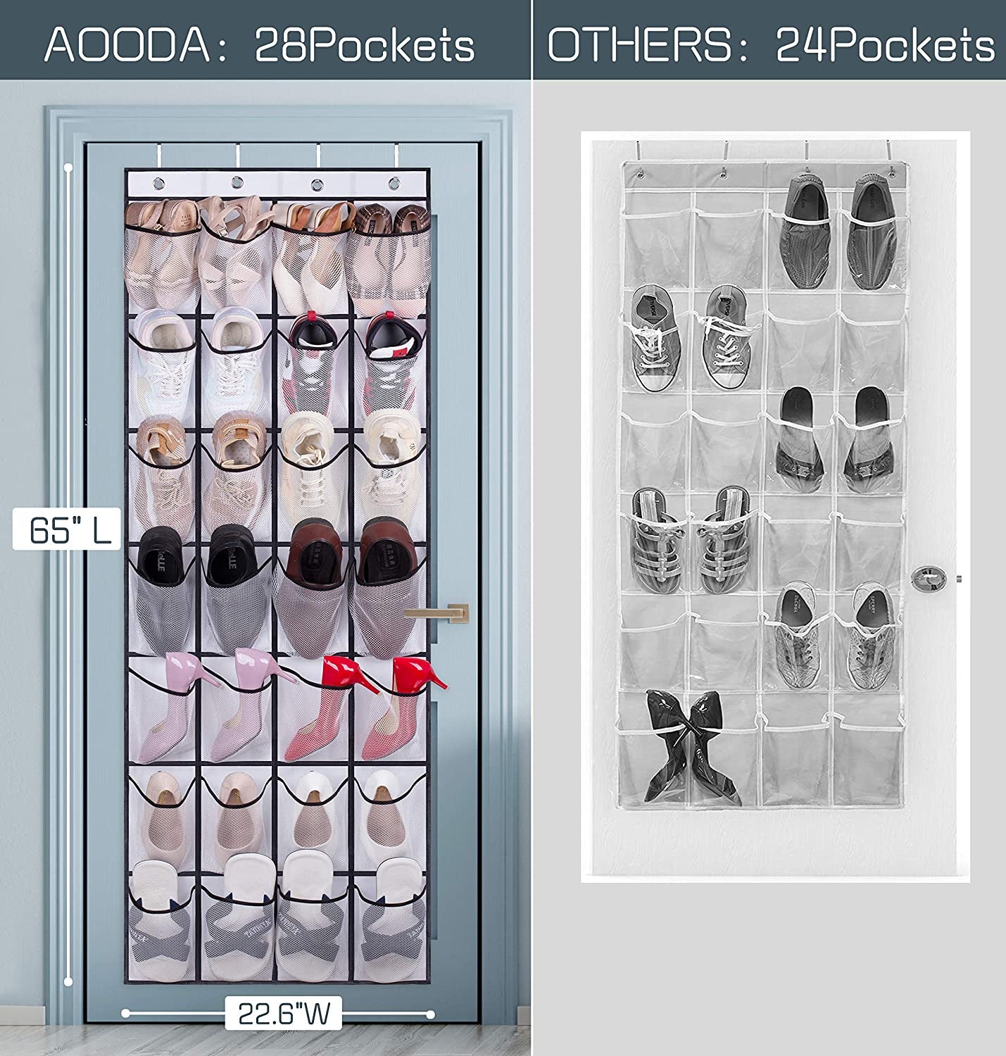 28 Large Mesh Pockets over the Door Shoe Rack, Hanging Shoe Organizer for Closet Hanging Shoe Rack Holder Hanger, White