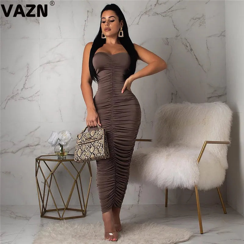 GOFN 16228 Bandage Bodycon Holiday Night Club Strapless Sexy Slim Young Long Dress 2019 Design Sleeveless Dress Women Dress