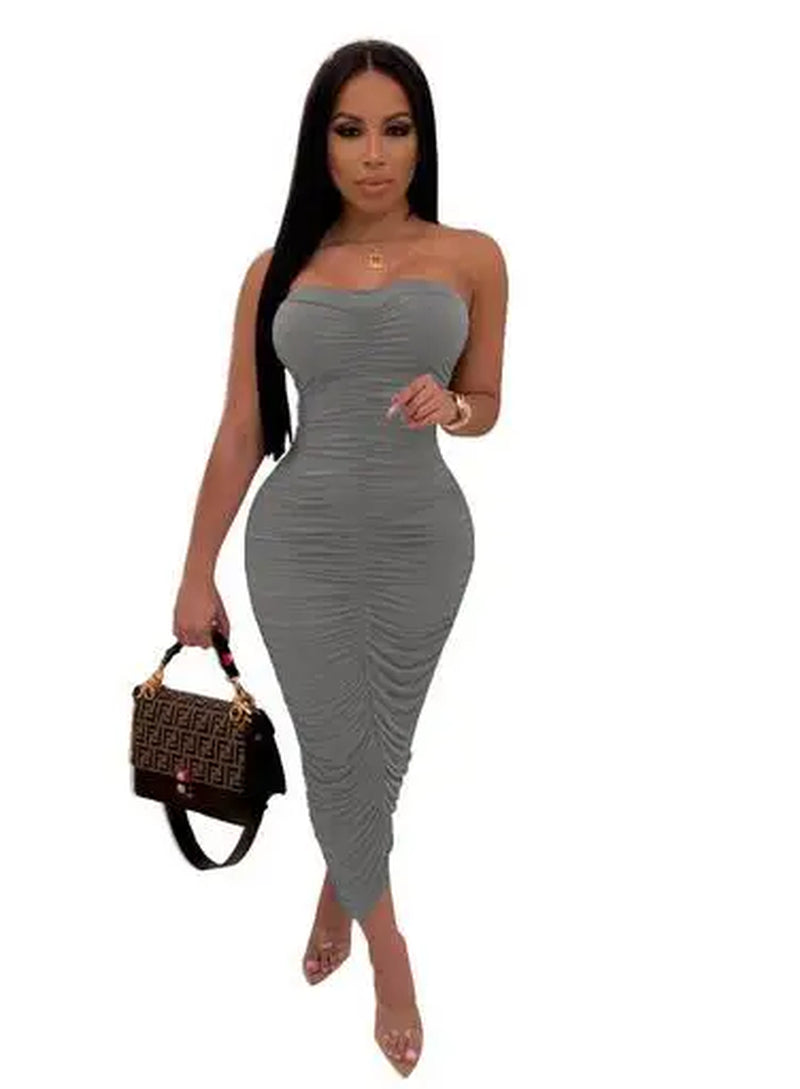 GOFN 16228 Bandage Bodycon Holiday Night Club Strapless Sexy Slim Young Long Dress 2019 Design Sleeveless Dress Women Dress